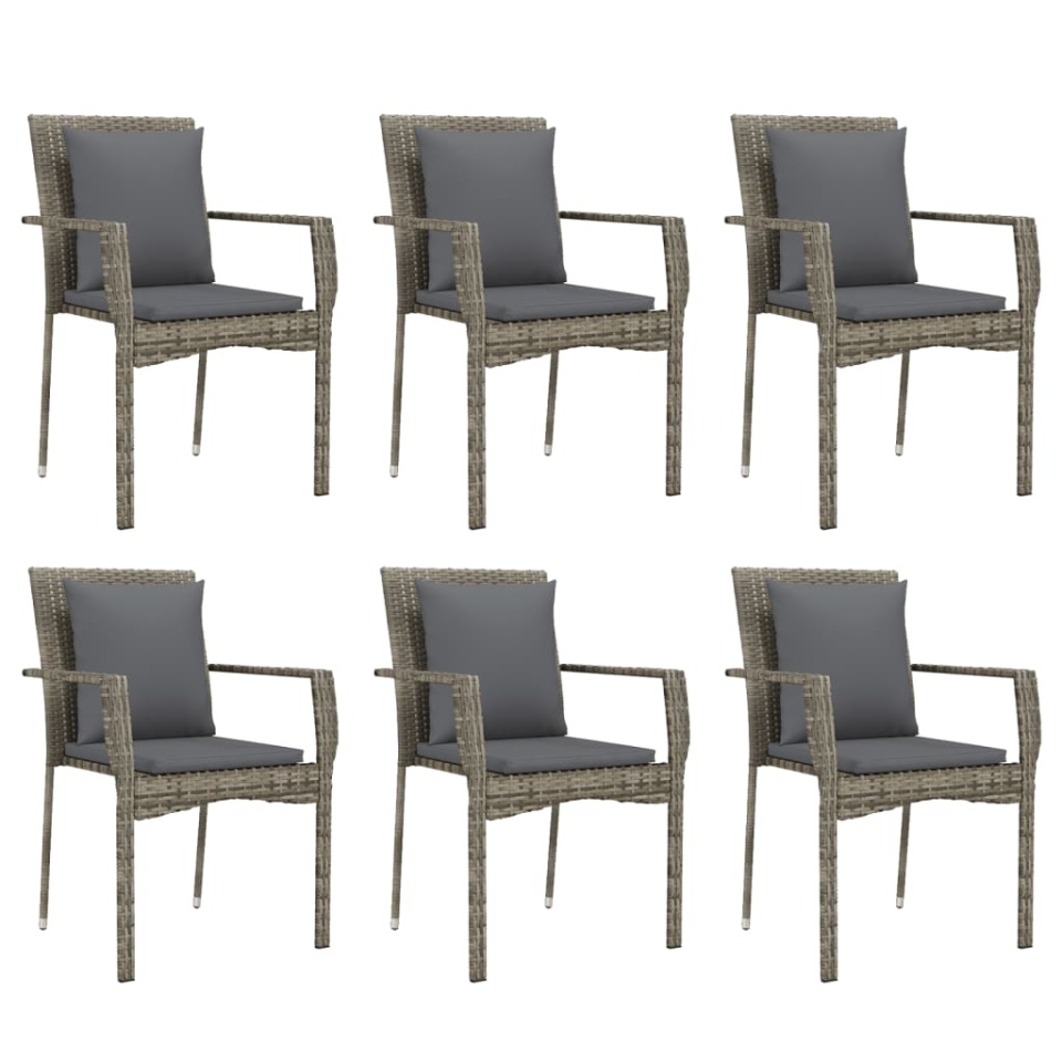 Set mobilier de grădină cu perne, 7 piese, gri, poliratan - 3 | YEO