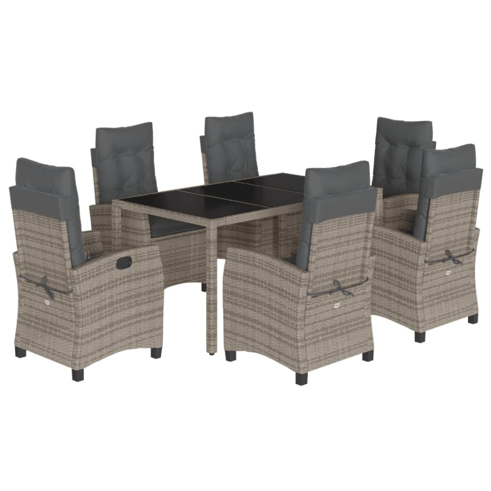 Set mobilier de grădină cu perne, 7 piese, gri, poliratan - 1 | YEO