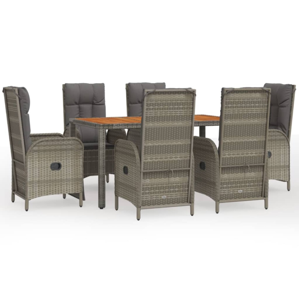 Set mobilier de grădină cu perne, 7 piese, gri, poliratan - 1 | YEO