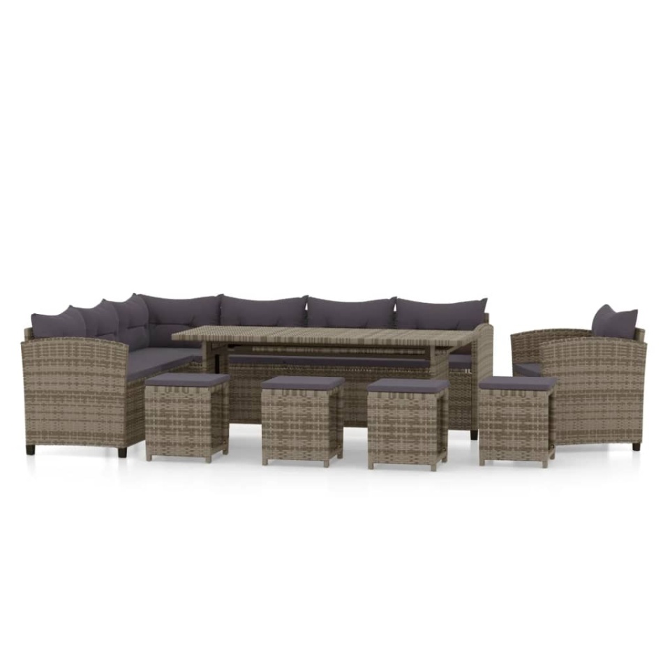 Set mobilier de grădină cu perne, 7 piese, gri, poliratan - 1 | YEO