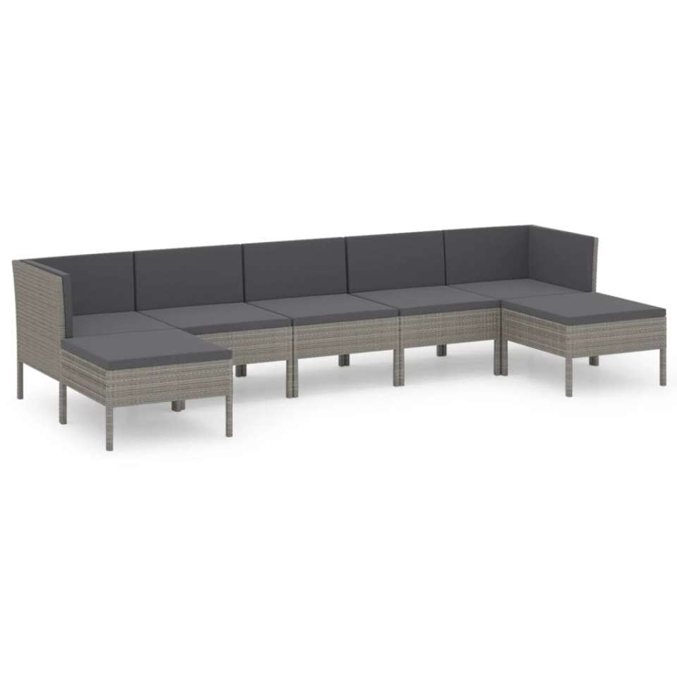 Set mobilier de grădină cu perne, 7 piese, gri, poliratan - 1 | YEO
