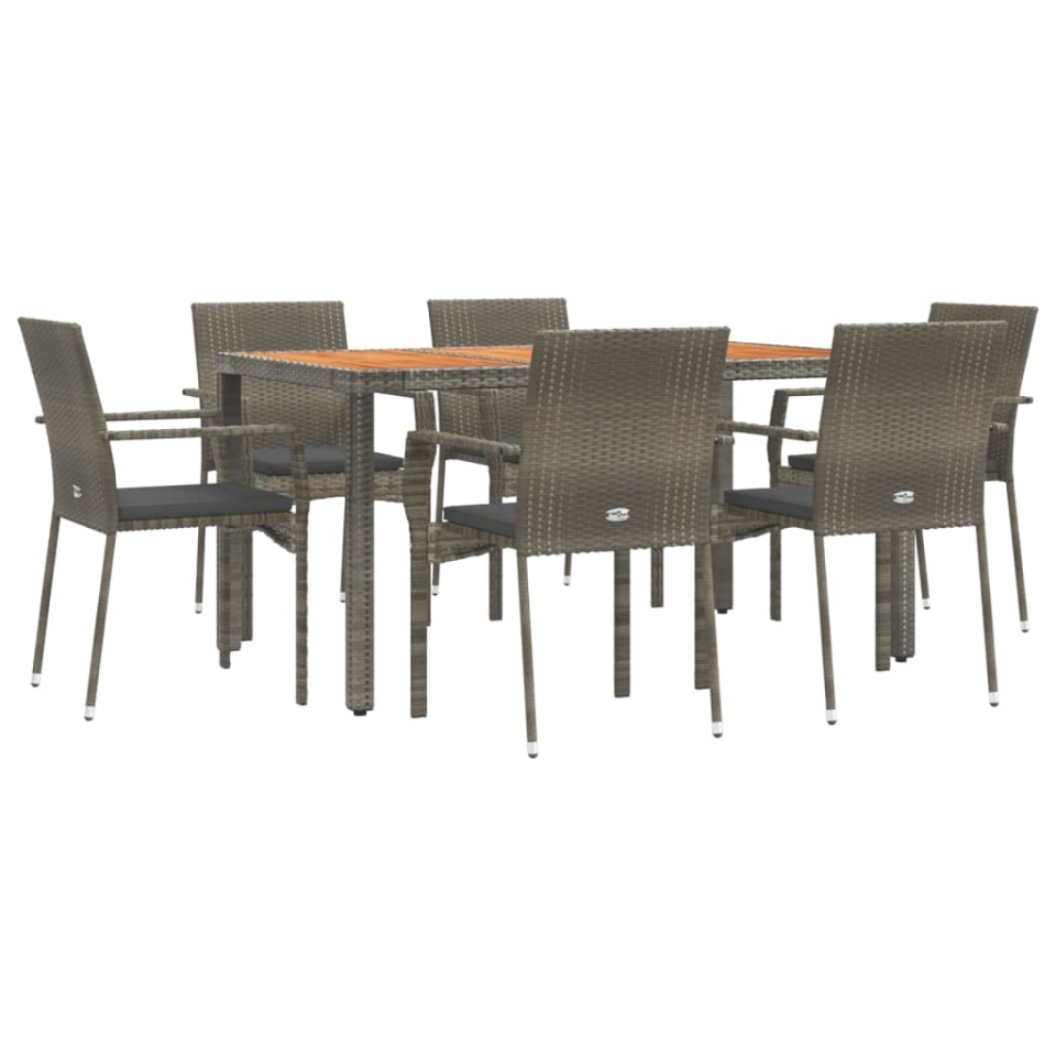 Set mobilier de grădină cu perne, 7 piese, gri, poliratan - 2 | YEO
