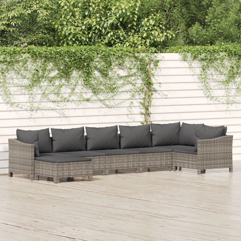 Set mobilier de grădină cu perne, 7 piese, gri, poliratan