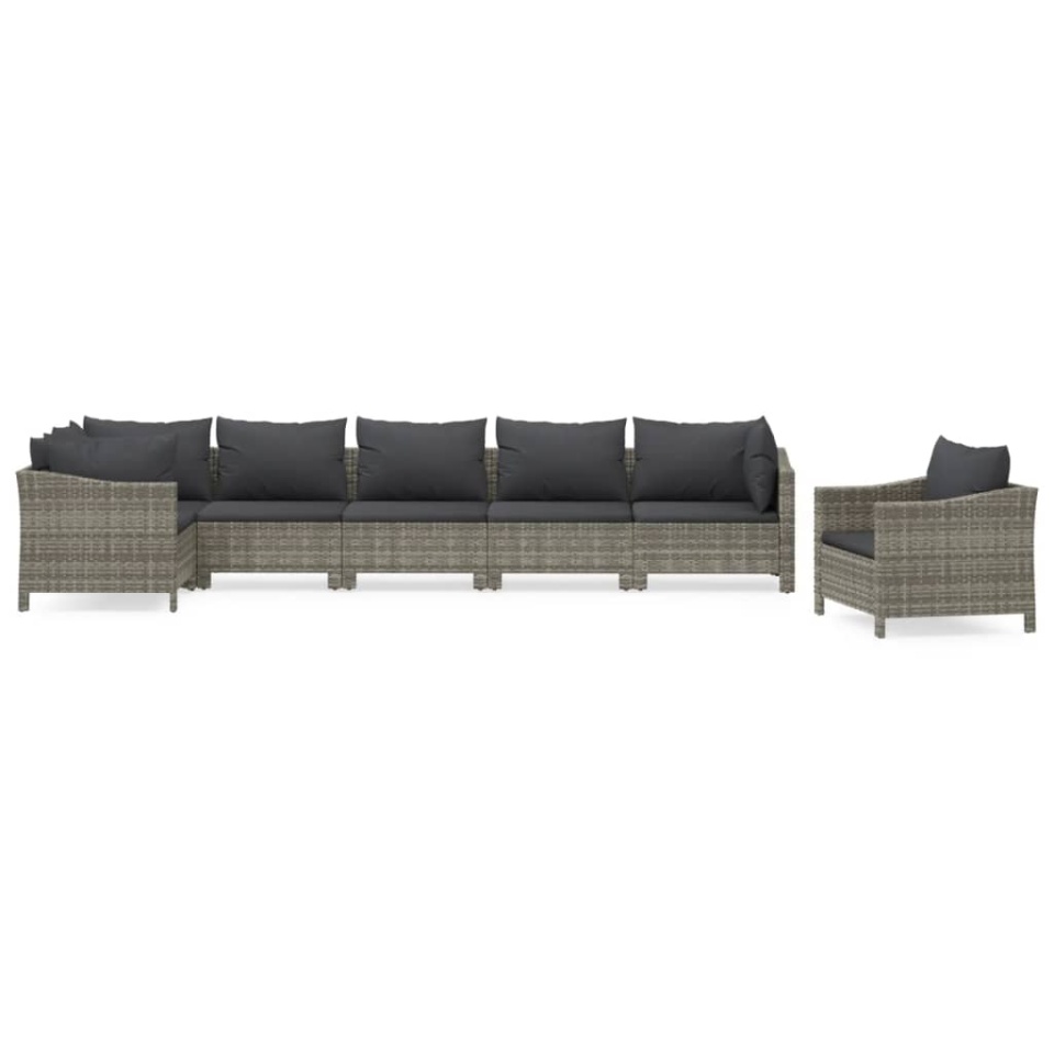Set mobilier de grădină cu perne, 7 piese, gri, poliratan - 1 | YEO
