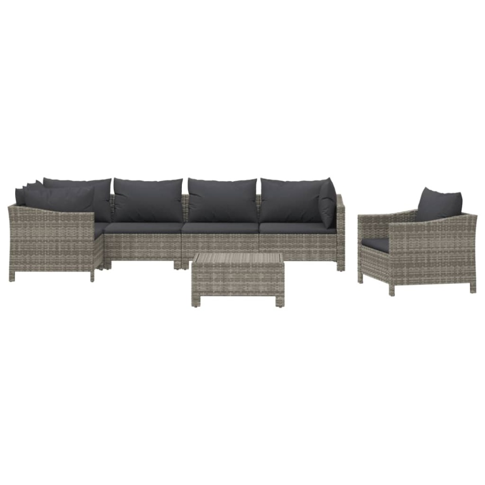 Set mobilier de grădină cu perne, 7 piese, gri, poliratan - 2 | YEO