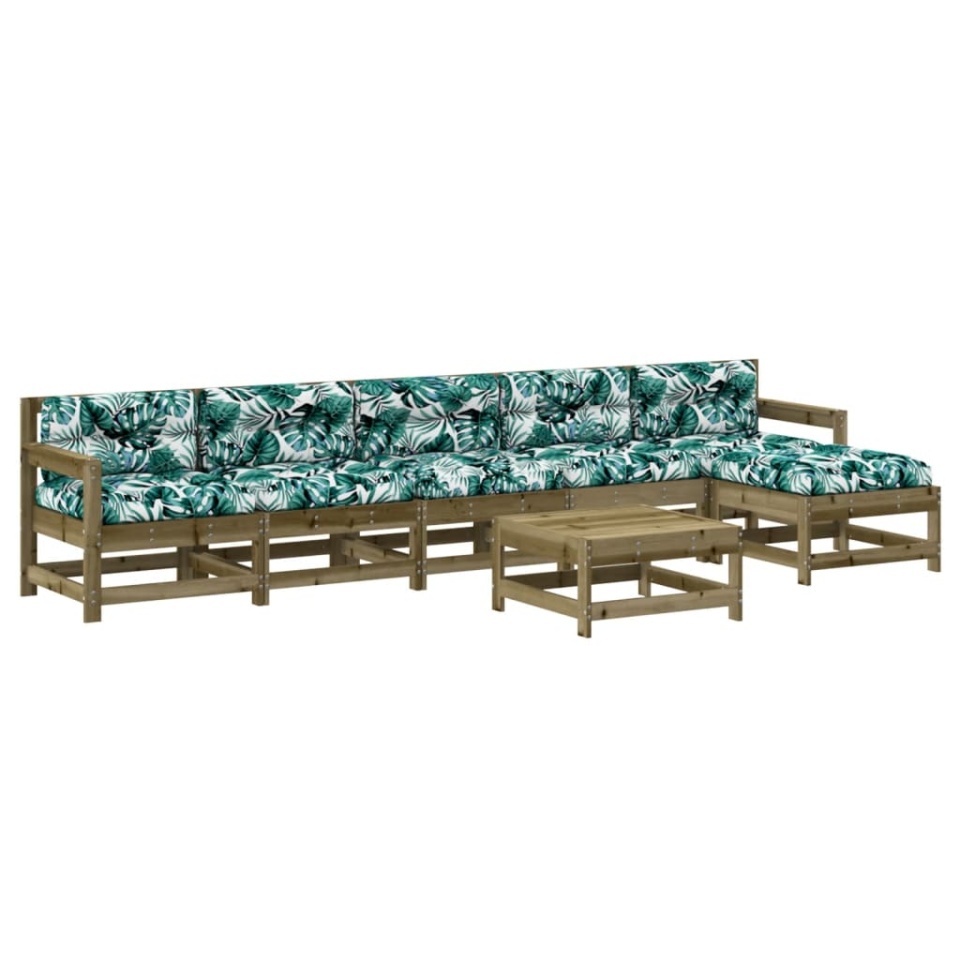 Set mobilier de grădină cu perne, 7 piese, lemn de pin tratat - 1 | YEO