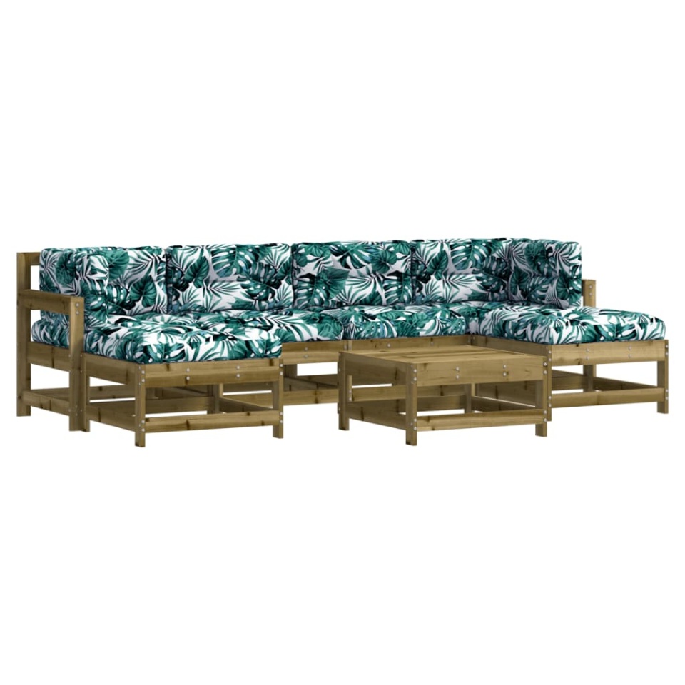 Set mobilier de grădină cu perne, 7 piese, lemn de pin tratat - 1 | YEO
