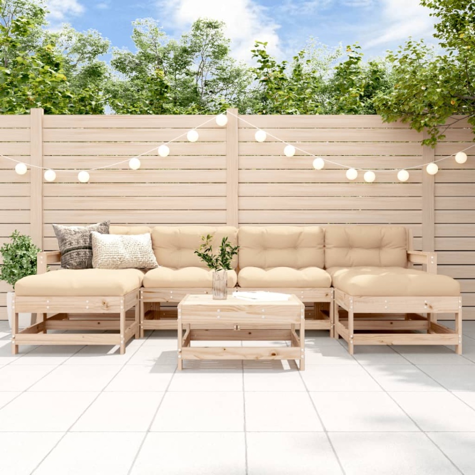 Set mobilier de grădină cu perne, 7 piese, lemn masiv