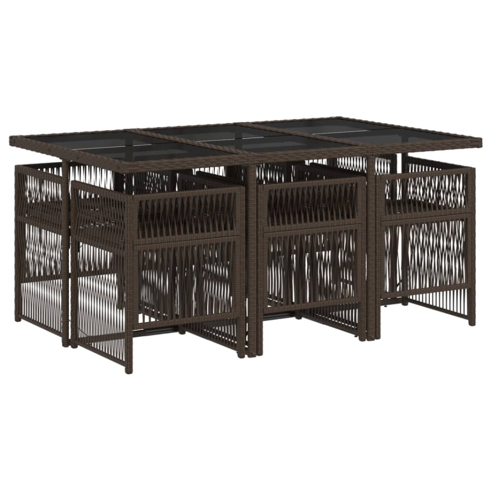 Set mobilier de grădină cu perne, 7 piese, maro, poliratan - 2 | YEO