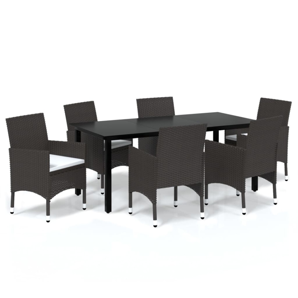 Set mobilier de grădină cu perne, 7 piese, maro, poliratan - 1 | YEO