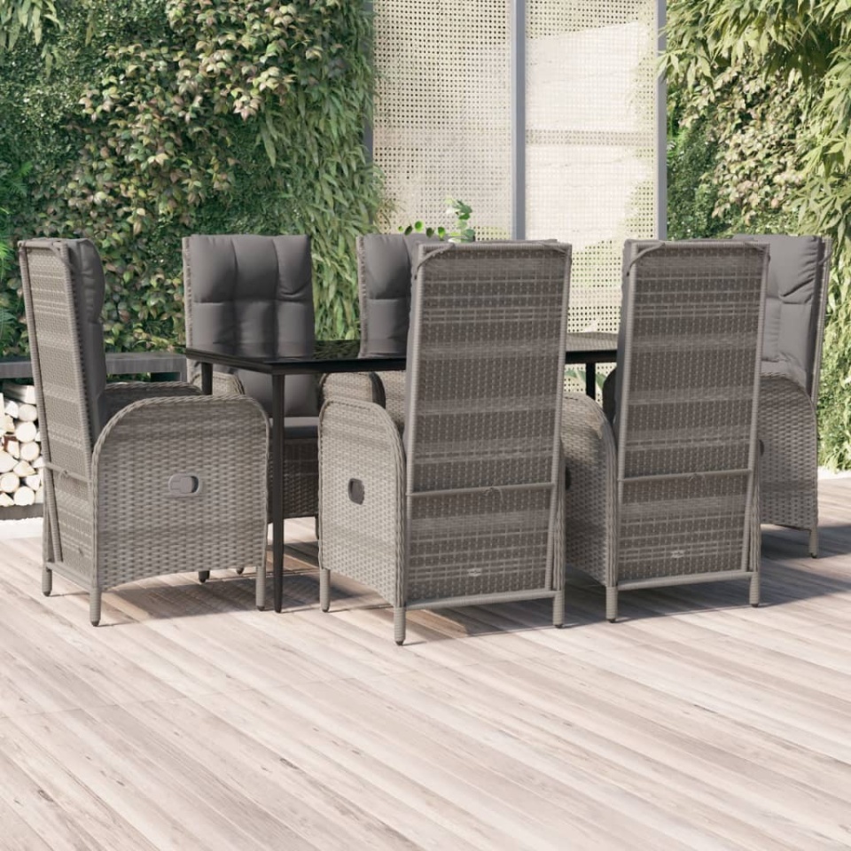 Set mobilier de grădină cu perne, 7 piese, negru/gri, poliratan