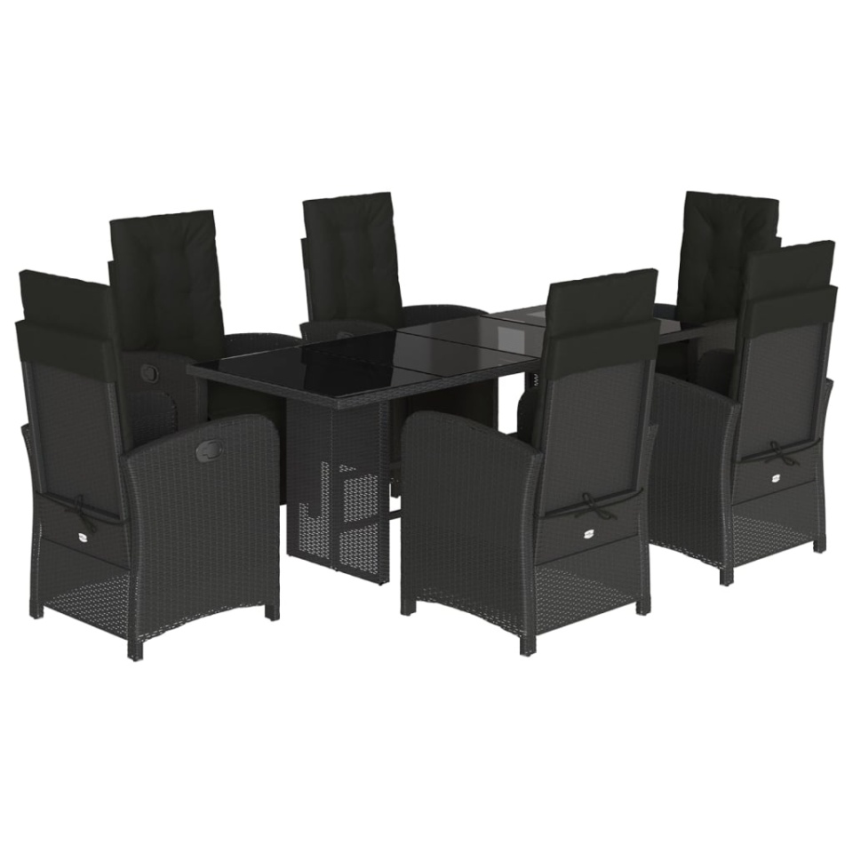 Set mobilier de grădină cu perne, 7 piese, negru, poliratan - 1 | YEO