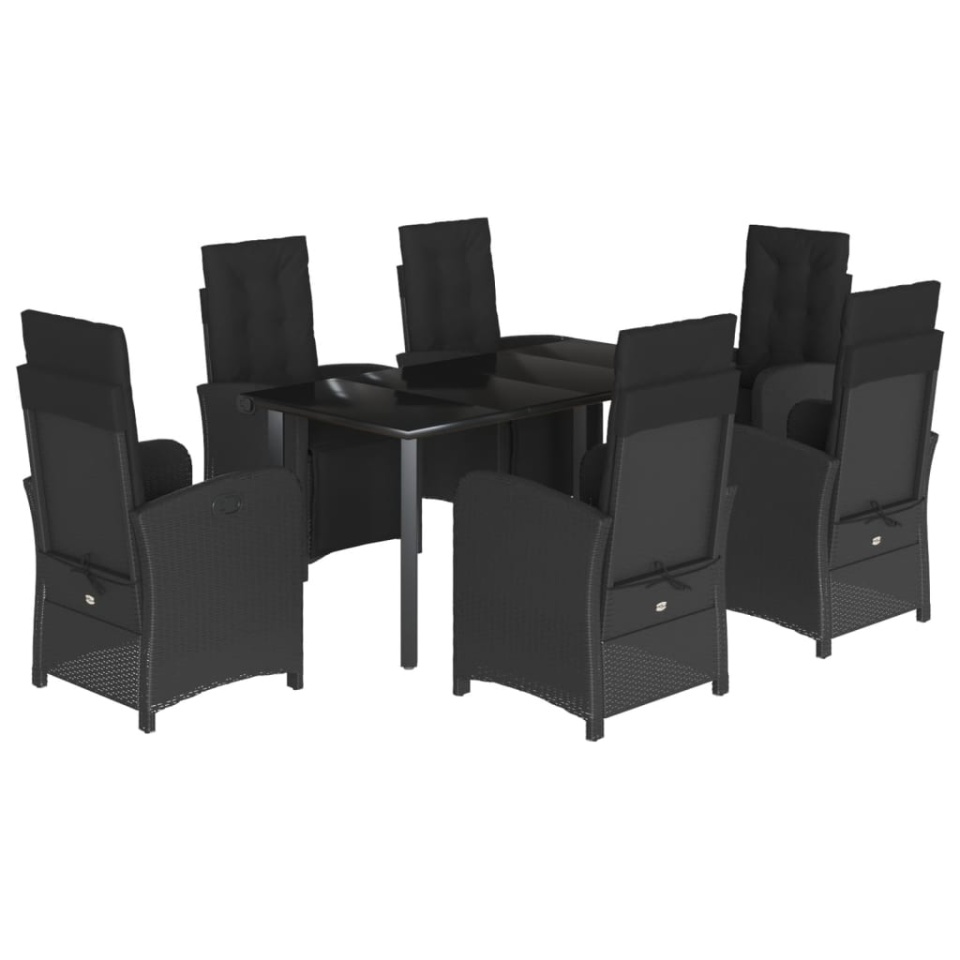 Set mobilier de grădină cu perne, 7 piese, negru, poliratan - 1 | YEO