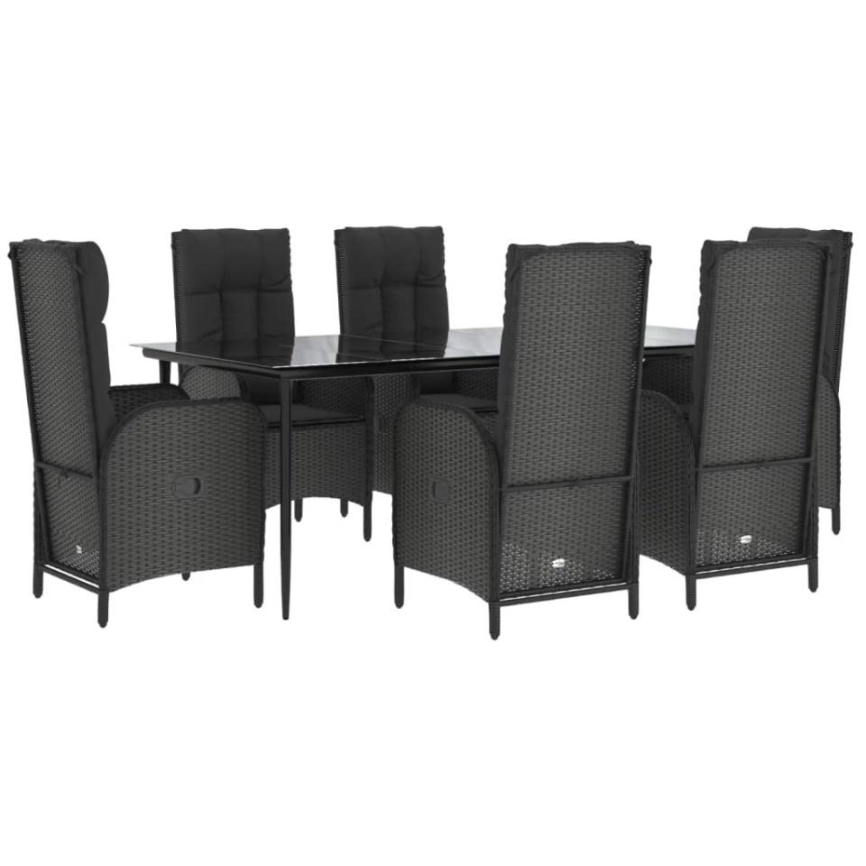 Set mobilier de grădină cu perne, 7 piese, negru, poliratan - 2 | YEO