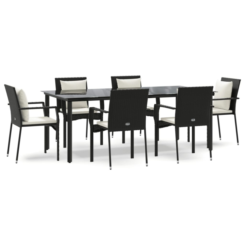 Set mobilier de grădină cu perne, 7 piese, negru, poliratan - 1 | YEO