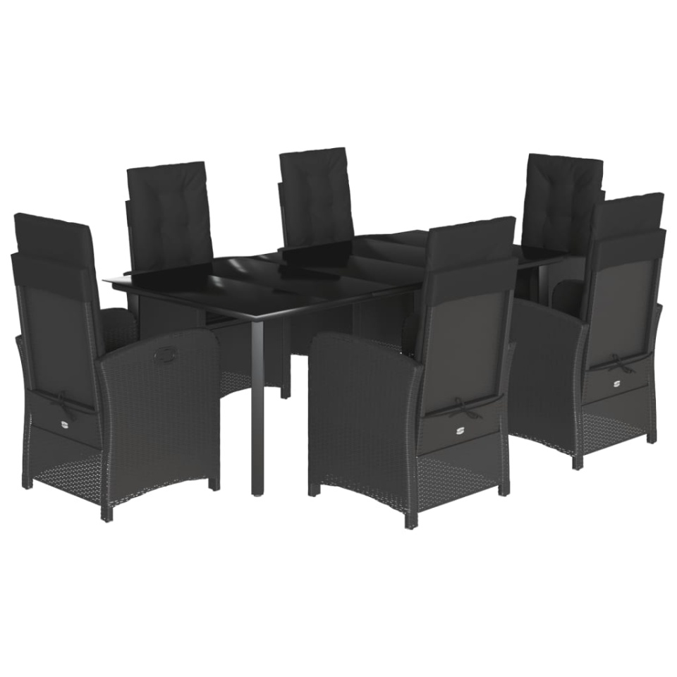 Set mobilier de grădină cu perne, 7 piese, negru, poliratan - 1 | YEO