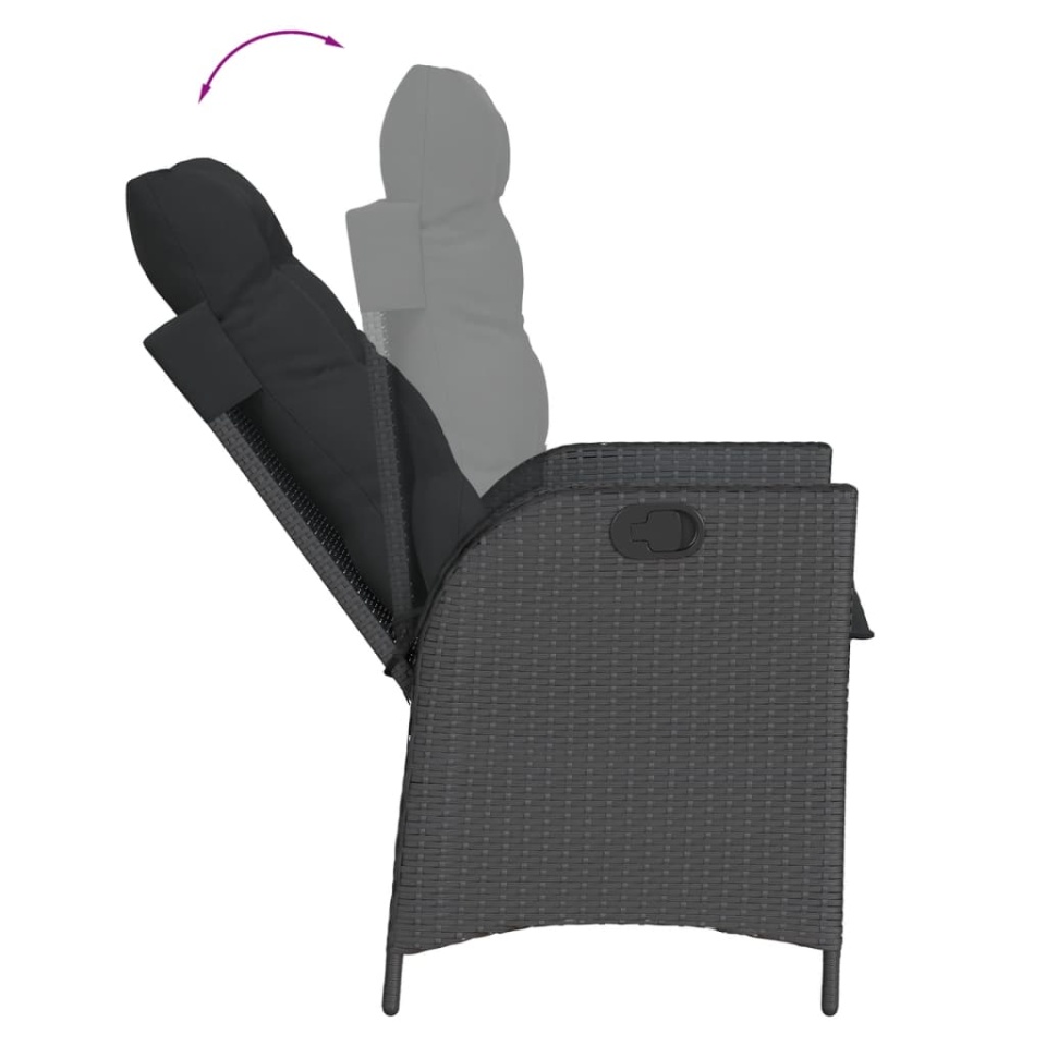 Set mobilier de grădină cu perne, 7 piese, negru, poliratan - 3 | YEO