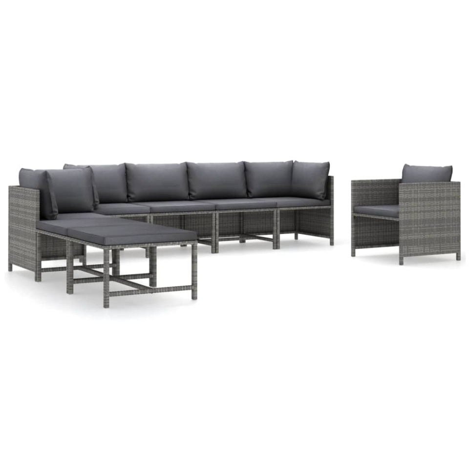 Set mobilier de grădină cu perne, 8 piese, gri, poliratan - 1 | YEO