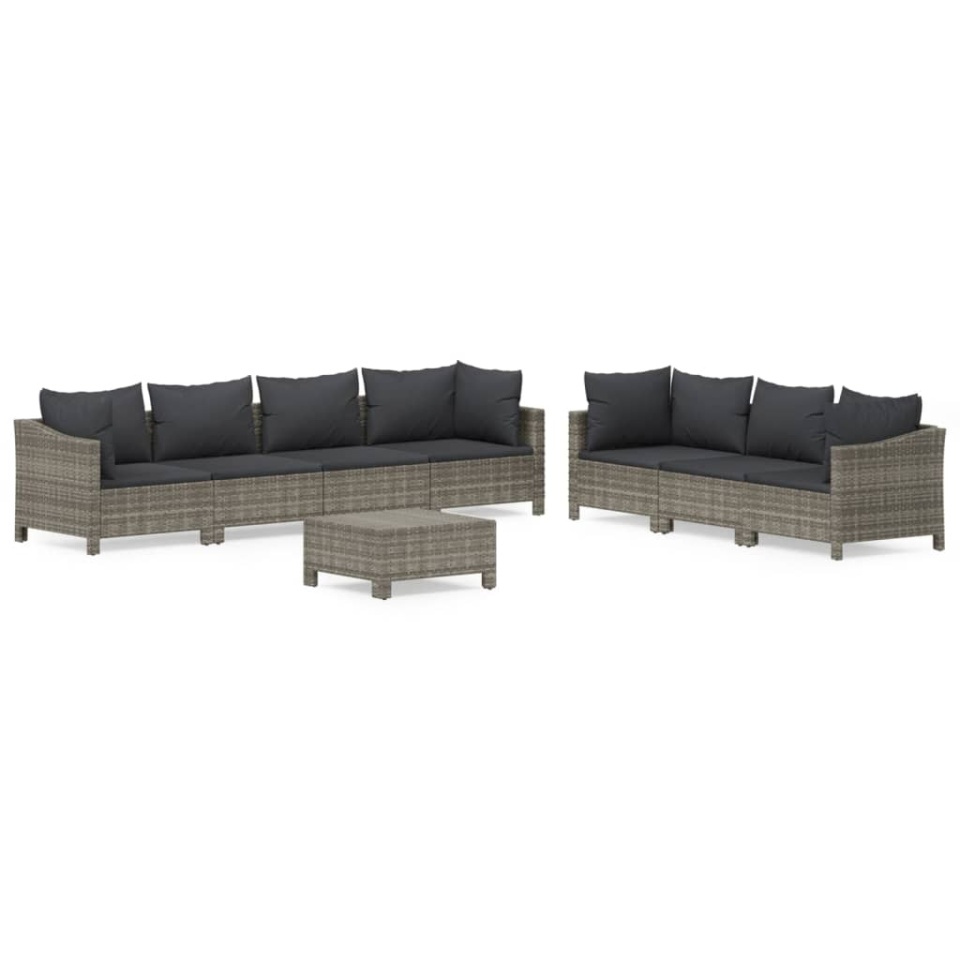 Set mobilier de grădină cu perne, 8 piese, gri, poliratan - 1 | YEO