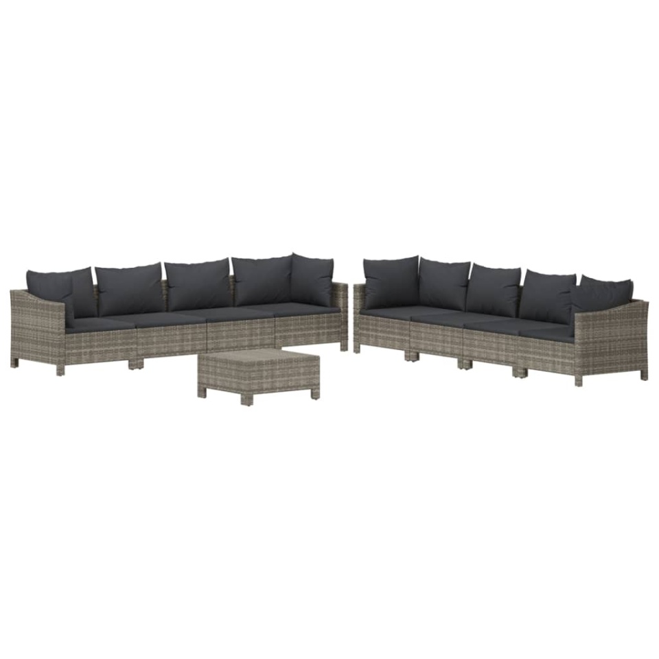 Set mobilier de grădină cu perne, 9 piese, gri, poliratan - 2 | YEO