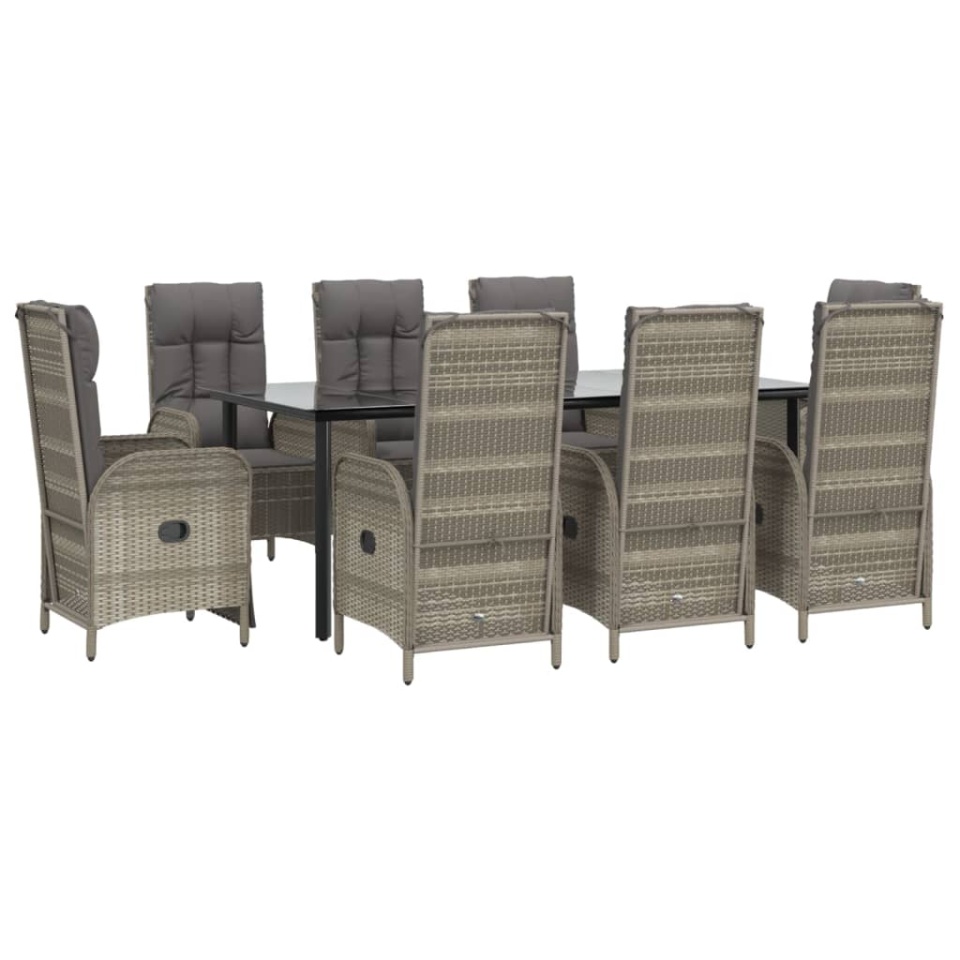 Set mobilier de grădină cu perne, 9 piese, negru/gri, poliratan - 2 | YEO