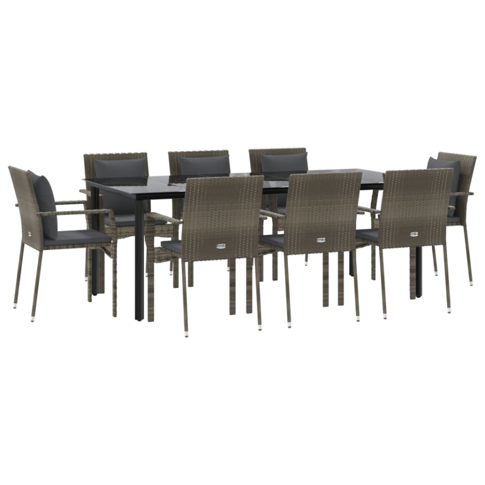 Set mobilier de grădină cu perne, 9 piese, negru/gri, poliratan - 2 | YEO