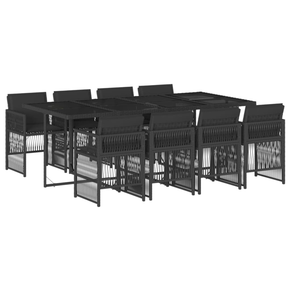 Set mobilier de grădină cu perne, 9 piese, negru, poliratan - 1 | YEO