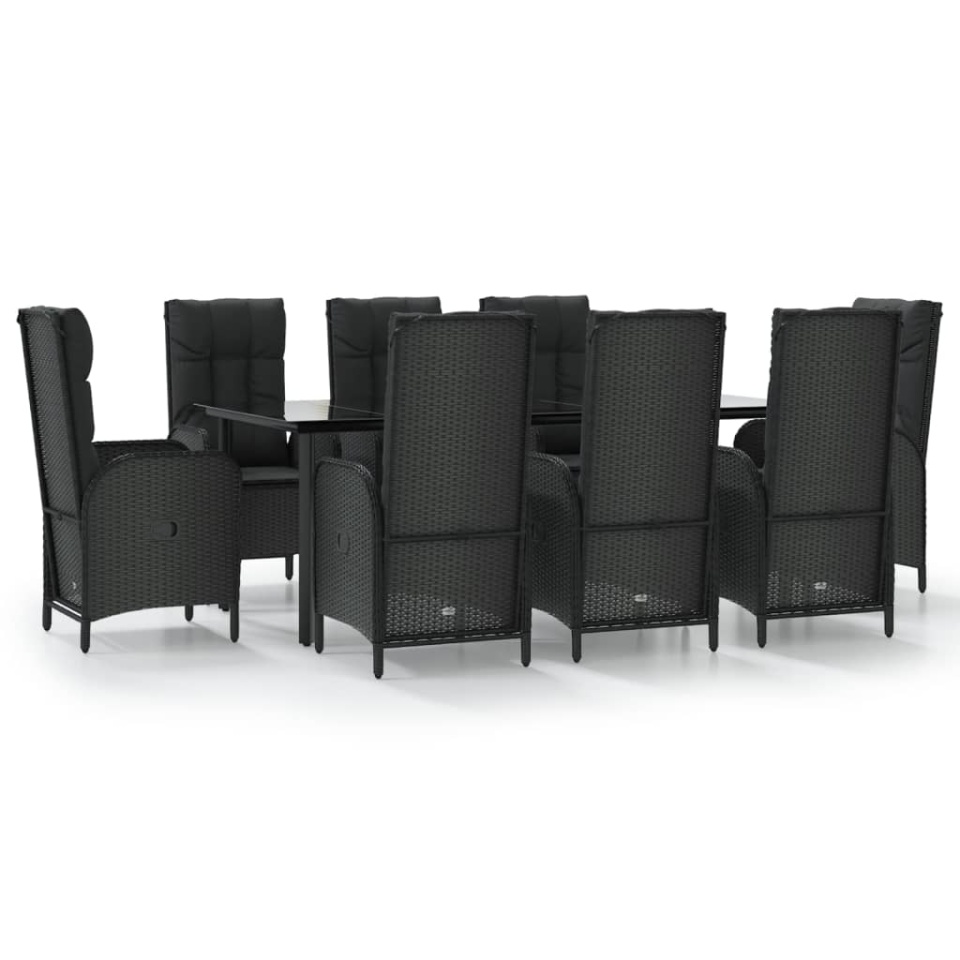 Set mobilier de grădină cu perne, 9 piese, negru, poliratan - 1 | YEO