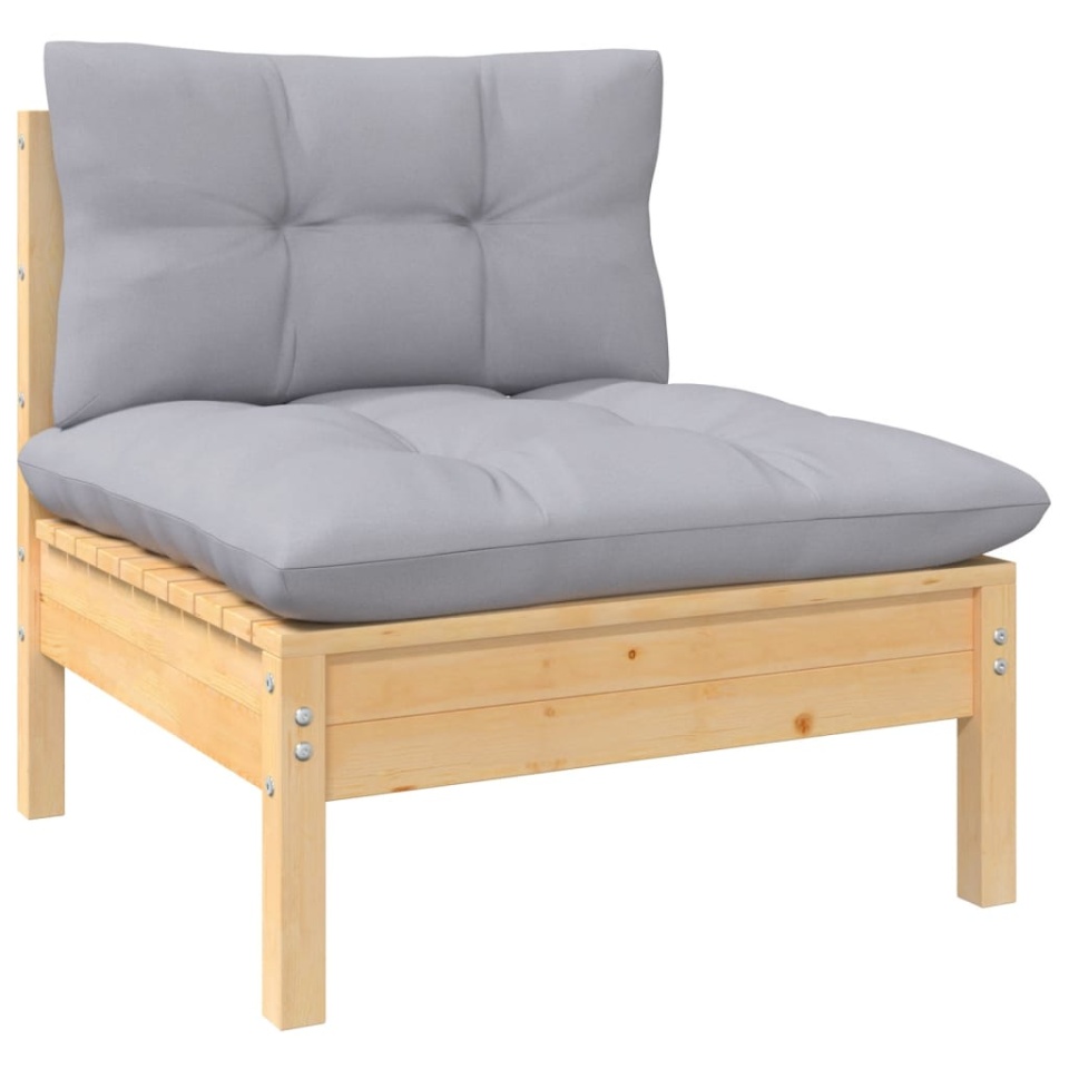 Set mobilier grădină cu perne, 3 piese, gri, lemn masiv pin - 3 | YEO