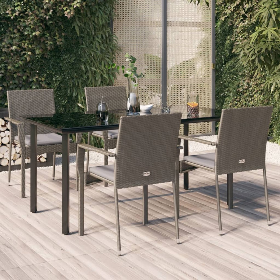 Set mobilier grădină cu perne, 5 piese, negru și gri, poliratan