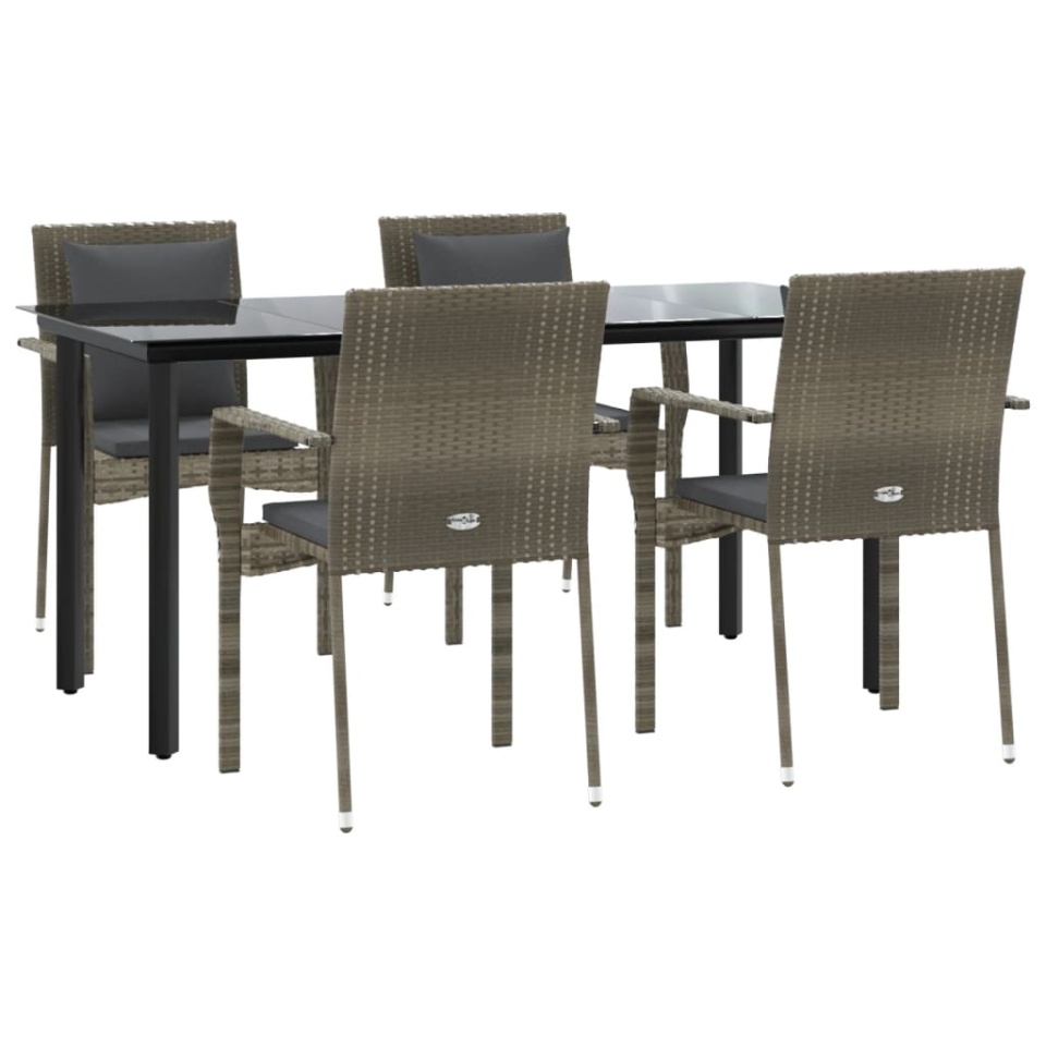 Set mobilier grădină cu perne, 5 piese, negru și gri, poliratan - 2 | YEO