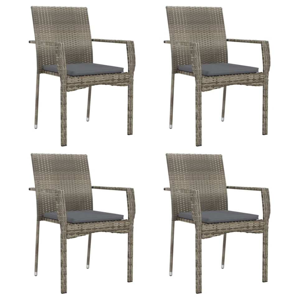 Set mobilier grădină cu perne, 5 piese, negru și gri, poliratan - 3 | YEO
