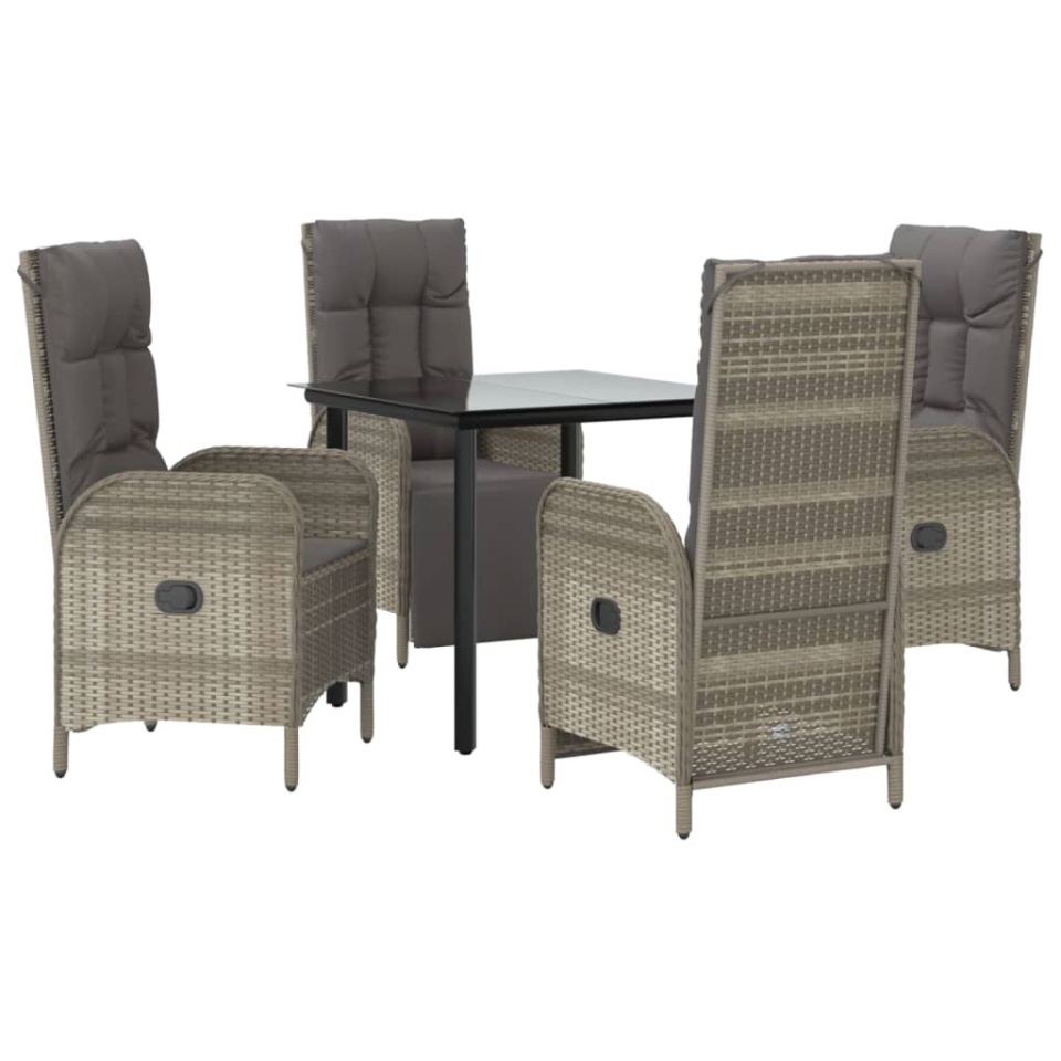 Set mobilier grădină cu perne, 5 piese, negru și gri, poliratan - 2 | YEO