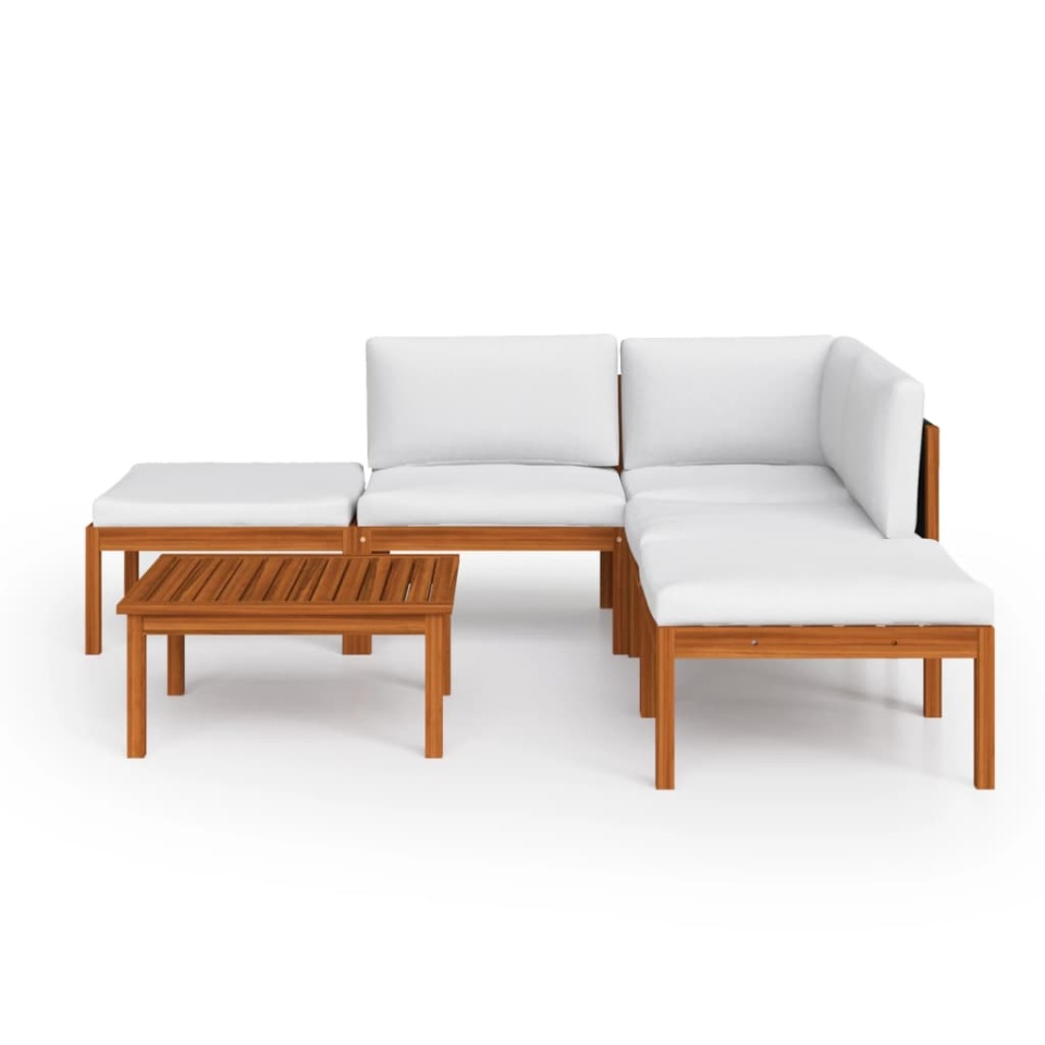 Set mobilier grădină cu perne, 6 piese, crem lemn masiv acacia - 2 | YEO