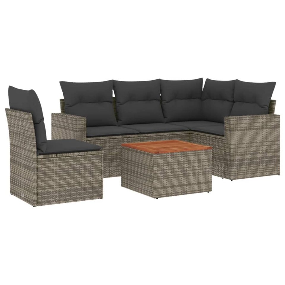Set mobilier grădină cu perne, 6 piese, gri, poliratan - 1 | YEO