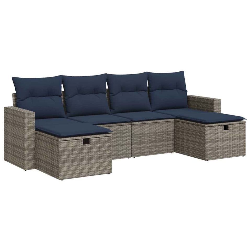 Set mobilier grădină cu perne, 6 piese, gri, poliratan - 1 | YEO