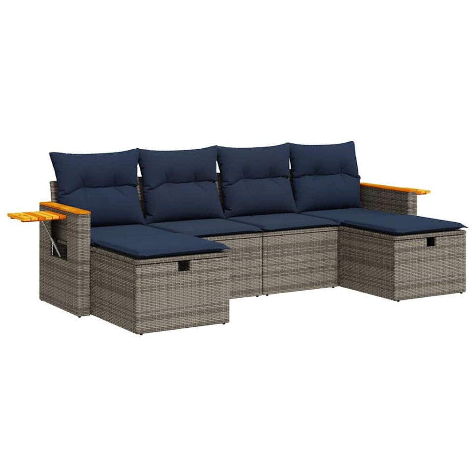 Set mobilier grădină cu perne, 6 piese, gri, poliratan - 1 | YEO