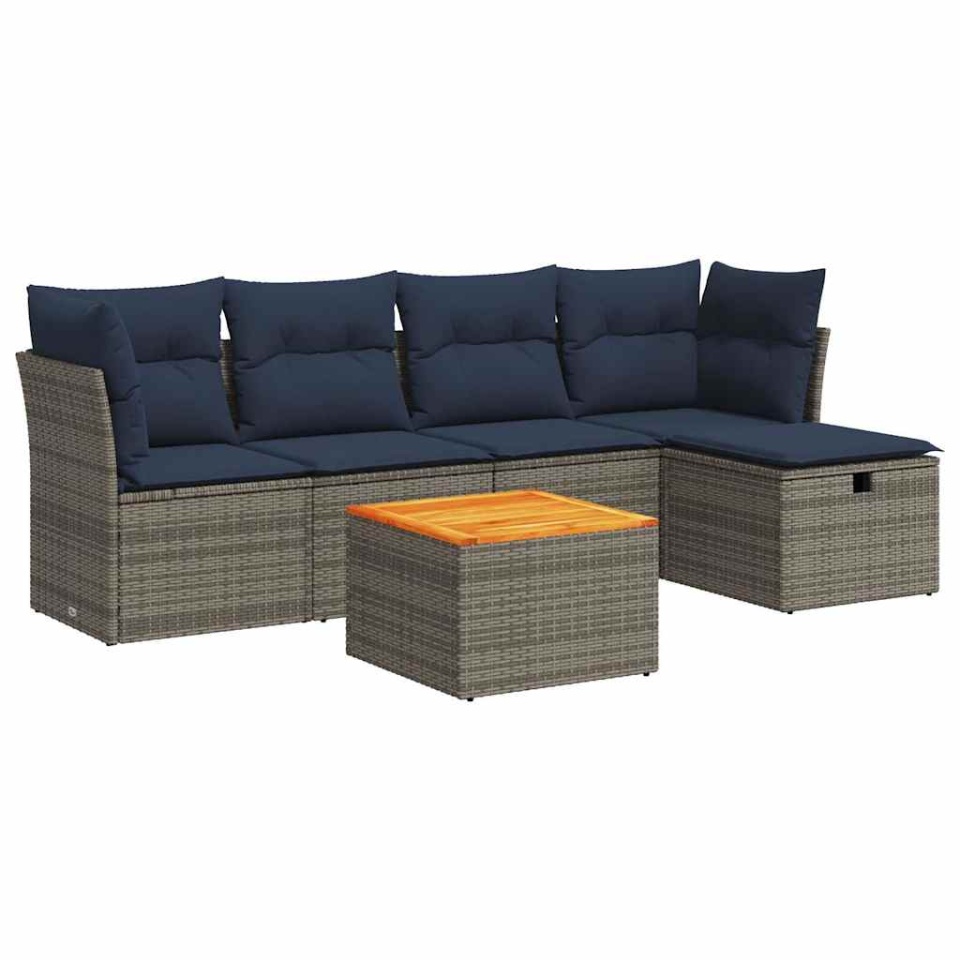 Set mobilier grădină cu perne, 6 piese, gri, poliratan - 1 | YEO