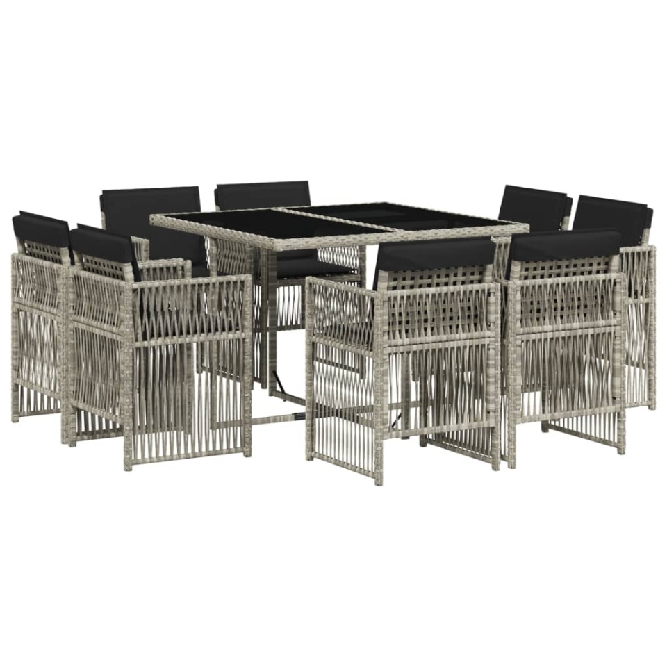 Set mobilier grădină cu perne, 9 piese, gri deschis, poliratan - 1 | YEO