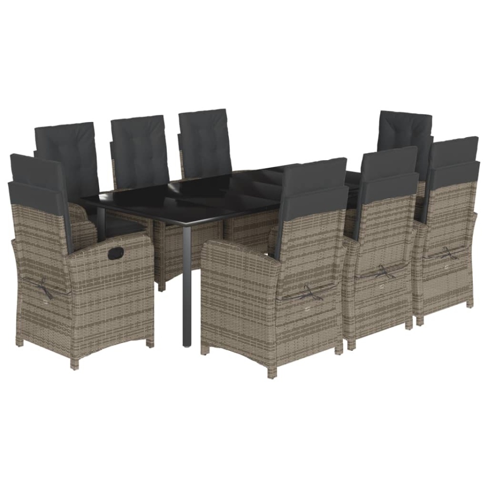 Set mobilier grădină cu perne, 9 piese, gri, poliratan - 1 | YEO
