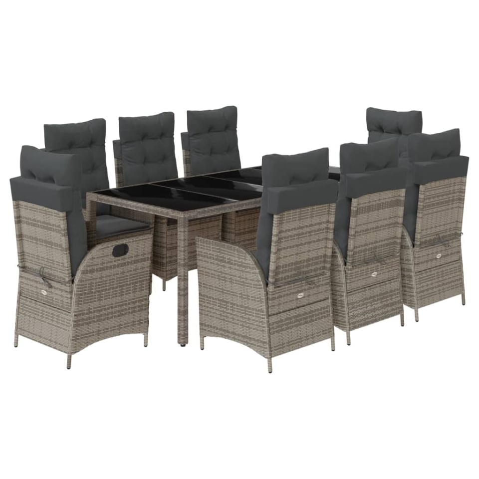 Set mobilier grădină cu perne, 9 piese, gri, poliratan - 1 | YEO