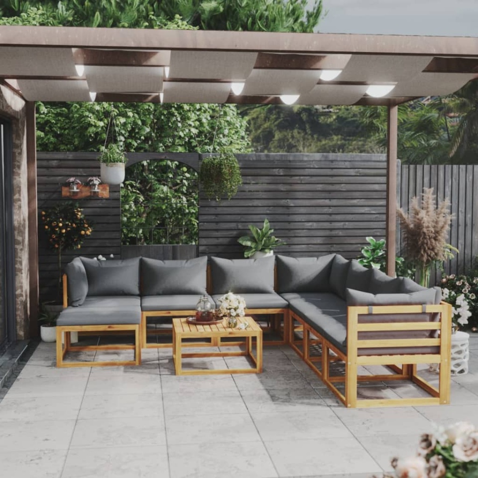 Set mobilier grădină cu perne, 9 piese, lemn masiv de acacia