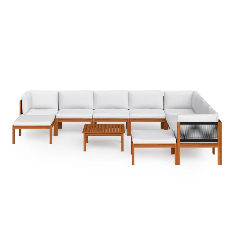 Set mobilier grădină cu perne crem, 11 piese, lemn masiv acacia - 2 | YEO