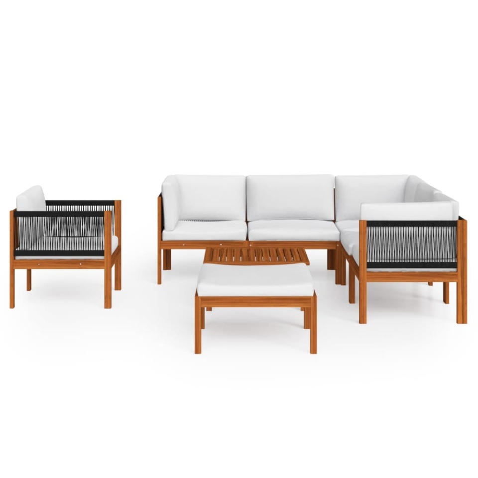 Set mobilier grădină cu perne, crem, 8 piese, lemn masiv acacia - 2 | YEO