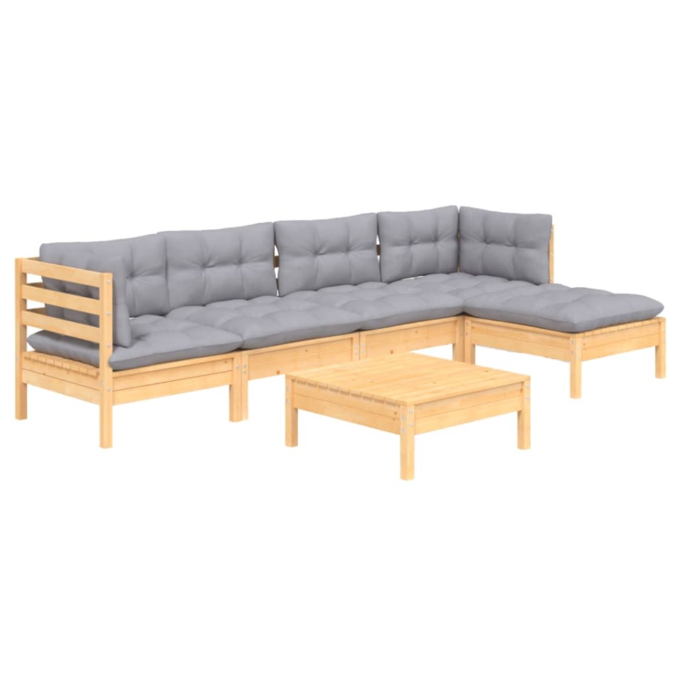 Set mobilier grădină cu perne gri, 6 piese, lemn de pin - 2 | YEO