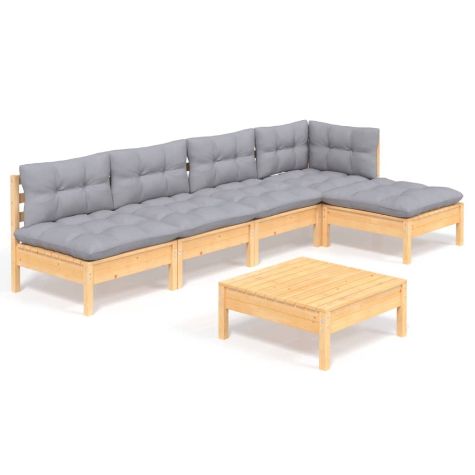 Set mobilier grădină cu perne gri, 6 piese, lemn de pin - 1 | YEO