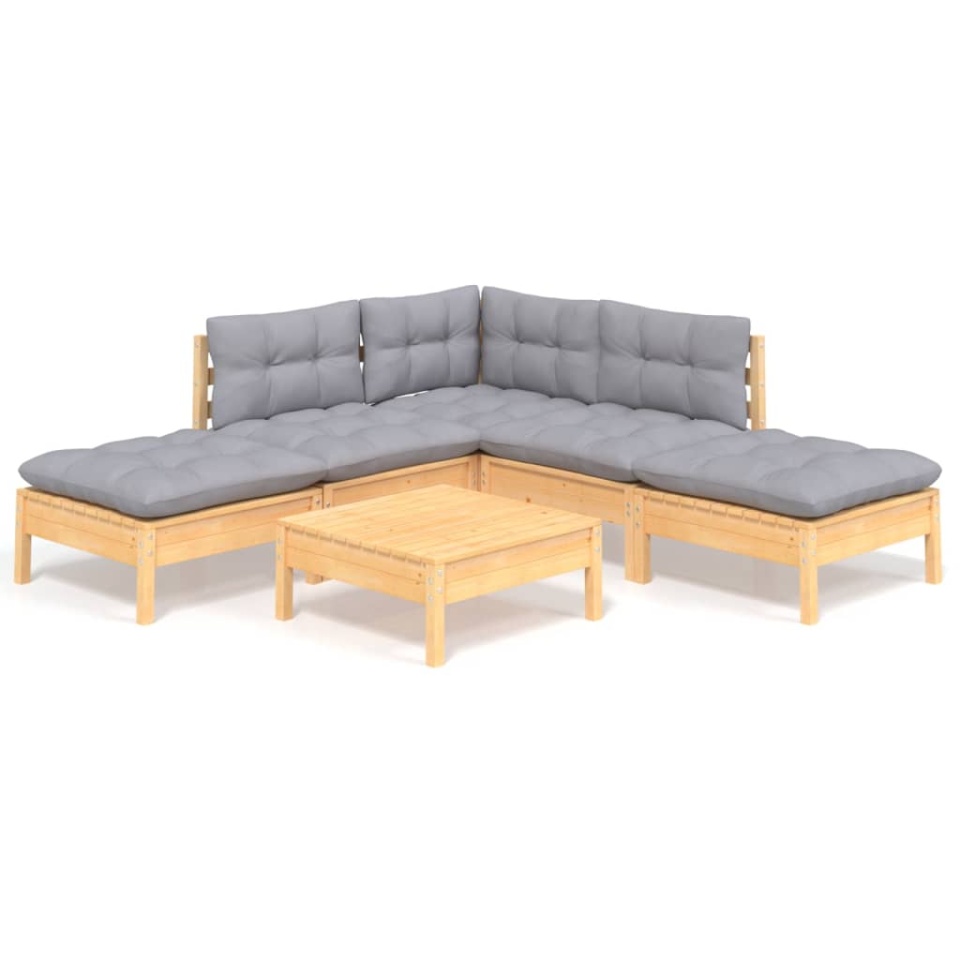 Set mobilier grădină cu perne gri, 6 piese, lemn de pin - 1 | YEO