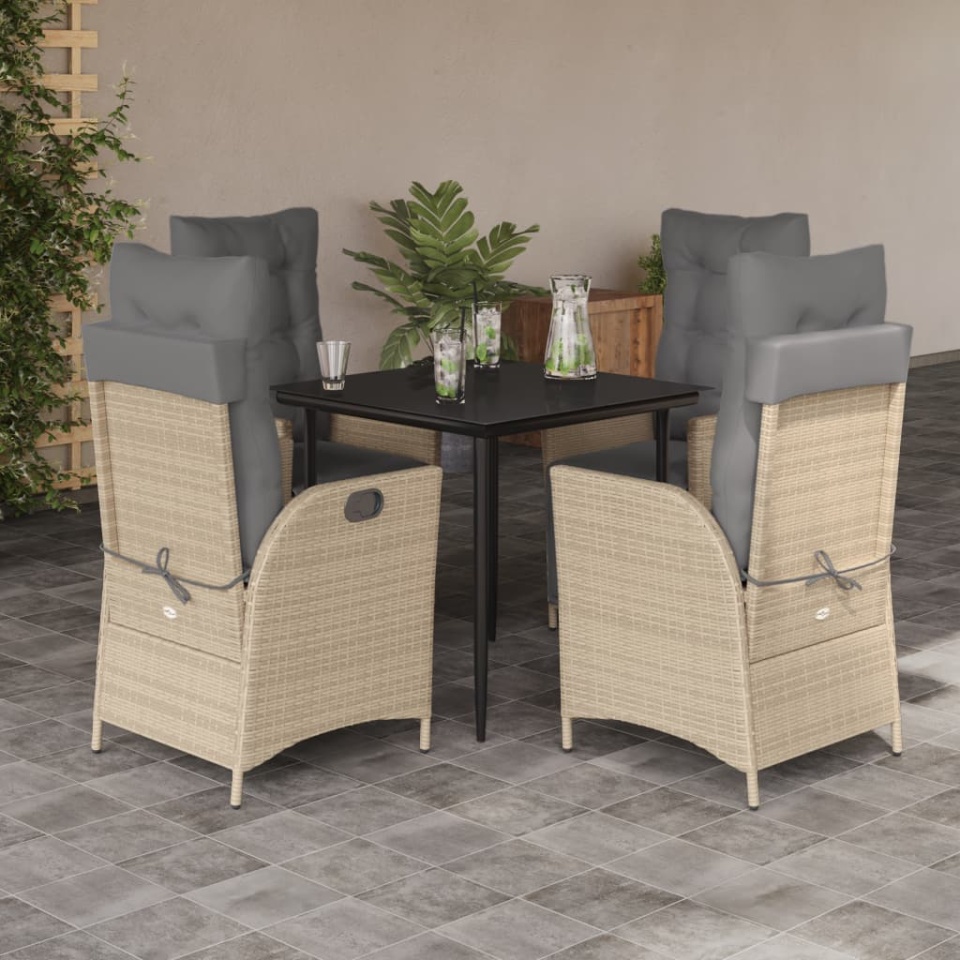Set mobilier pentru grădină, 5 piese, cu perne, bej, poliratan