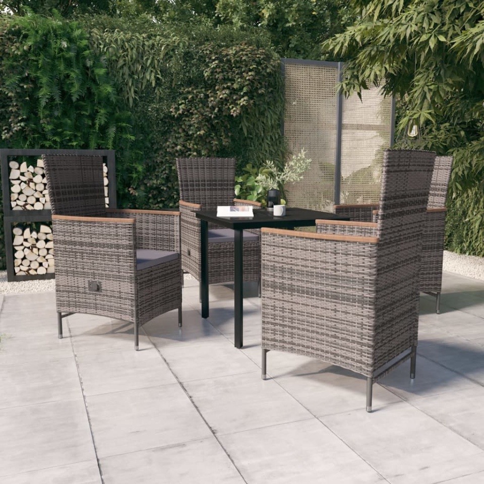 Set mobilier pentru grădină, cu perne, 5 piese, gri