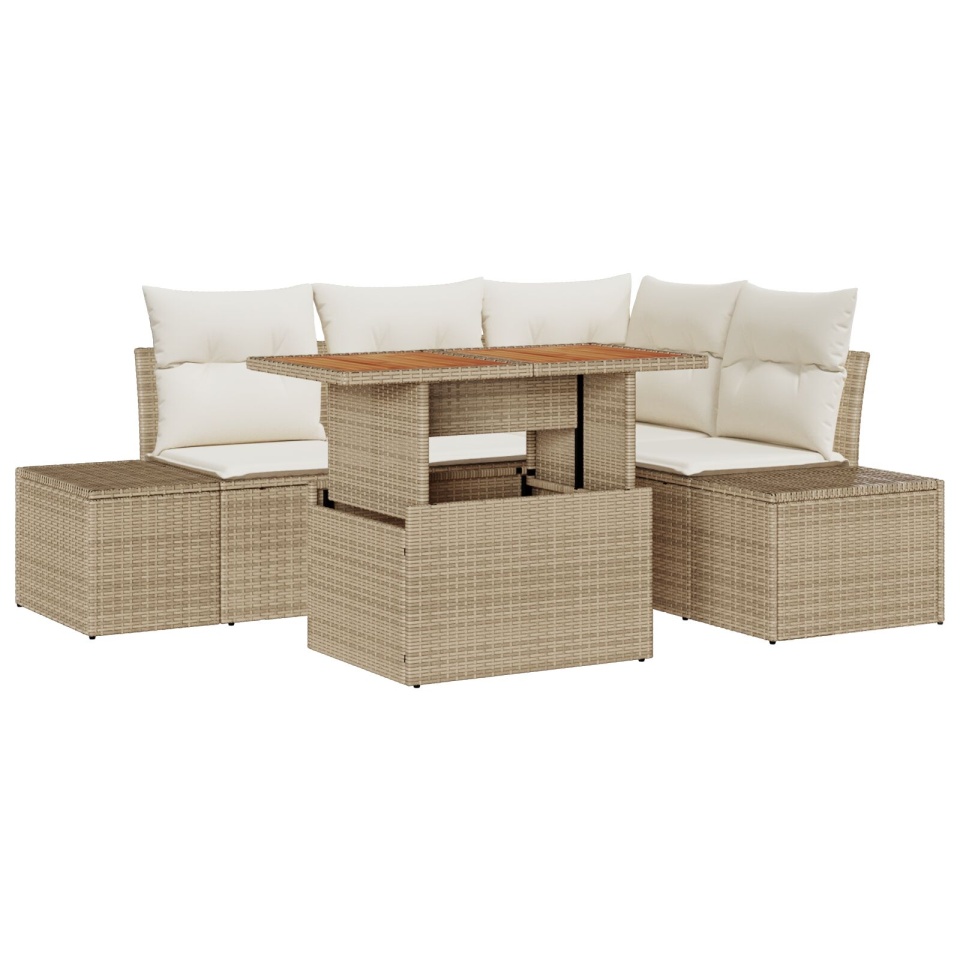 Set sofa grădină 5 piese Bej cu perne crem - 1 | YEO